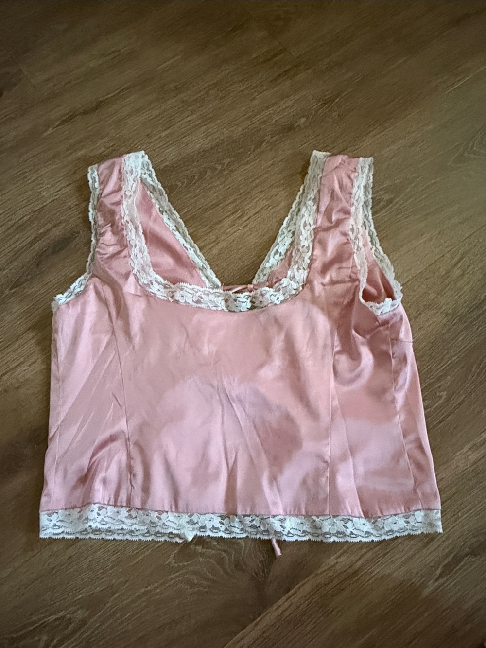 White Fox Boutique Pink Lace-Trim Satin Tank - Picture 3 of 3